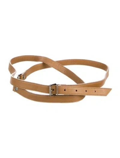 Pre-owned Dior Skinny Leather Belt In Brown
