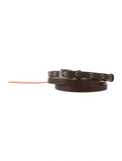 Pre-owned Dior Skinny Leather Belt In Brown