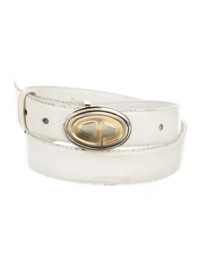 Pre-owned Dior Skinny Leather Belt In White