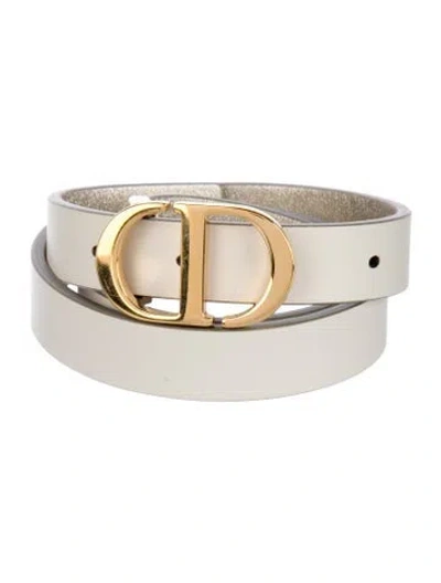 Pre-owned Dior Skinny Leather Waist Belt In Metallic/white