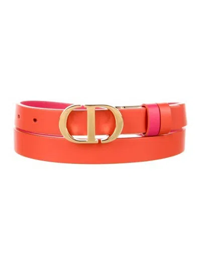 Pre-owned Dior Skinny Leather Waist Belt In Orange