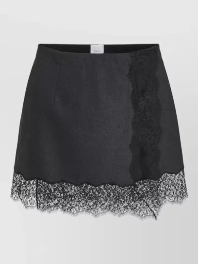Dior Skirt Asymmetric Hem Lace Trim Side Detail In Black