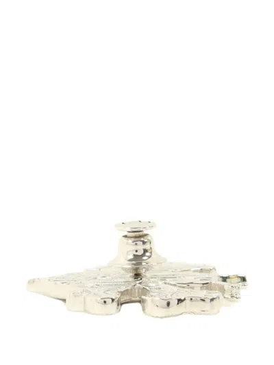 Pre-owned Dior Skull-bee Brooch In Silver