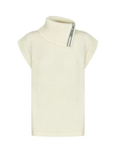 Dior Sleeveless Sweater With Stand Collar In Camel