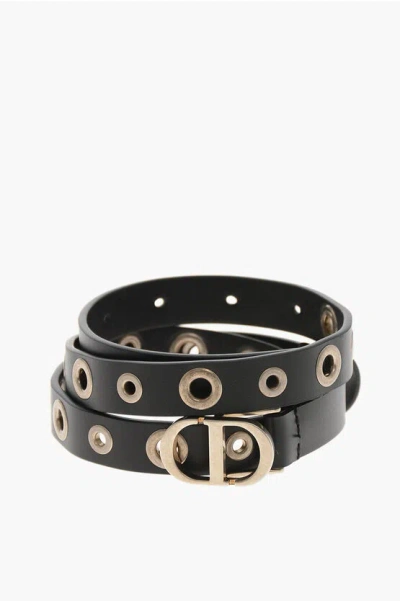 Dior Slim-fit Leather Belt With Studs 20mm In Brown