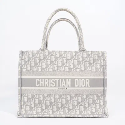 Dior Small Book / Silver Oblique Embroidery Canvas In White