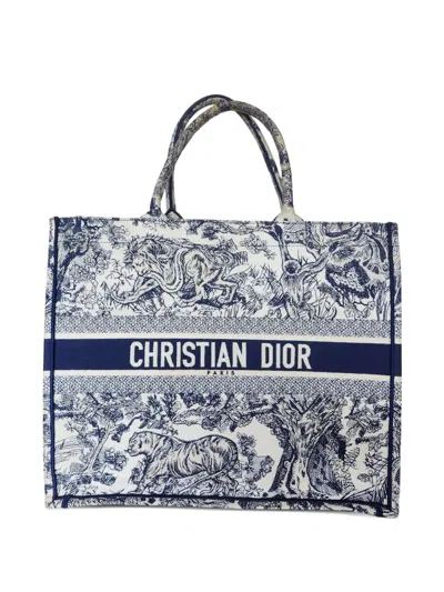 Pre-owned Dior Small Book Toile De Jouy Tote Bag In Blue