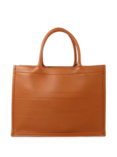 Pre-owned Dior Small Book Tote Embossed-logo Tote Bag In Brown
