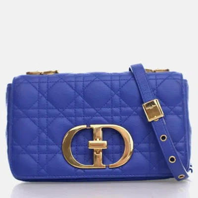 Pre-owned Dior Small Calfskin Cannage Caro In Blue