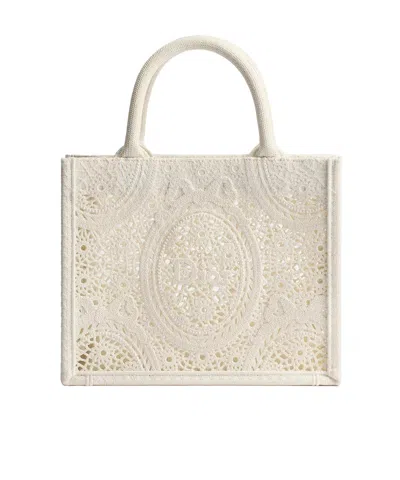 Dior Small  Book Tote With Strap In Milky White