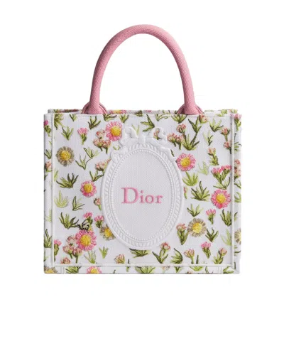 Dior Small  Book Tote With Strap In White