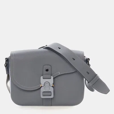 Pre-owned Dior Small Grey Calfskin Saddle Messenger Bag In Gray