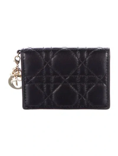 Pre-owned Dior Small Lady  Flap Card Holder Cannage Pattern Card Holder In Black