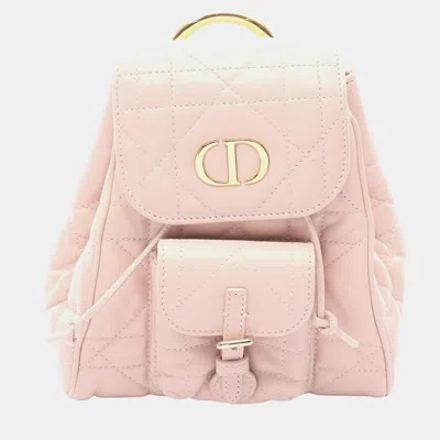 Pre-owned Dior Small Lambskin Macrocannage Caro Backpack In Pink