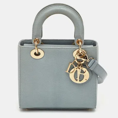 Pre-owned Dior Small Light Grey Lizard Tote In Gray