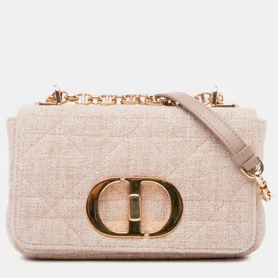 Pre-owned Dior Small Linen Macrocannage Caro Bag In Pink