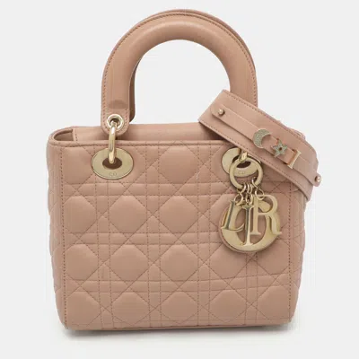 Pre-owned Dior Small Old Rose Cannage Leather Tote In Pink