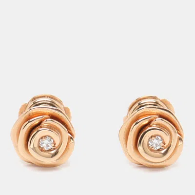 Pre-owned Dior Small Rose Couture Diamond 18k Rose Gold Earrings