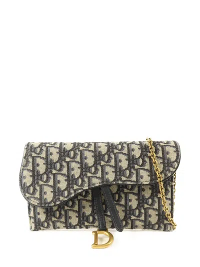 Pre-owned Dior Small Saddle Oblique Chain Clutch Bag In Neutral