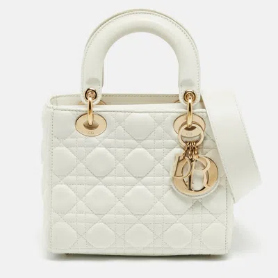 Pre-owned Dior Small White Cannage Leather Tote