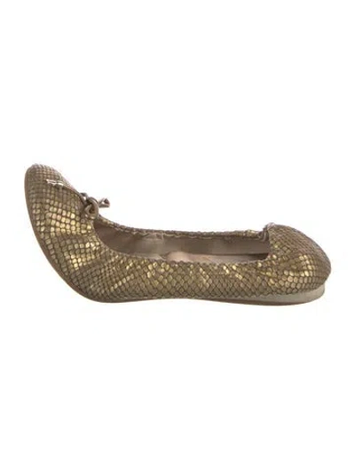 Pre-owned Dior Snakeskin Ballet Flats In Gold