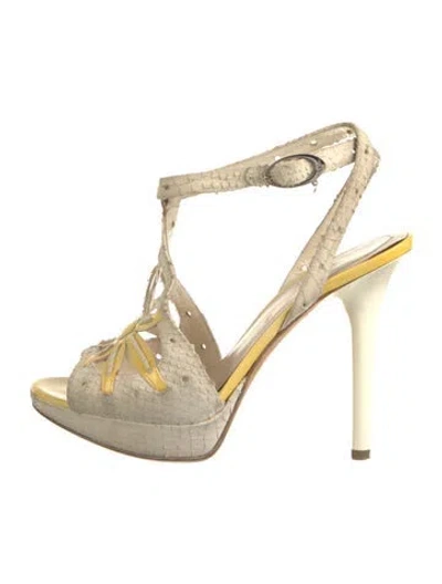 Pre-owned Dior Snakeskin Colorblock Pattern T-strap Sandals In Yellow