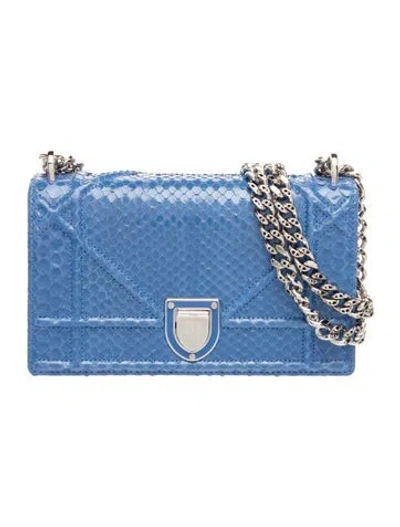 Pre-owned Dior Snakeskin Ama Wallet On Chain Small In Blue