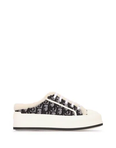 Dior Low Top Sneaker Fur Trim Rubber Sole In White