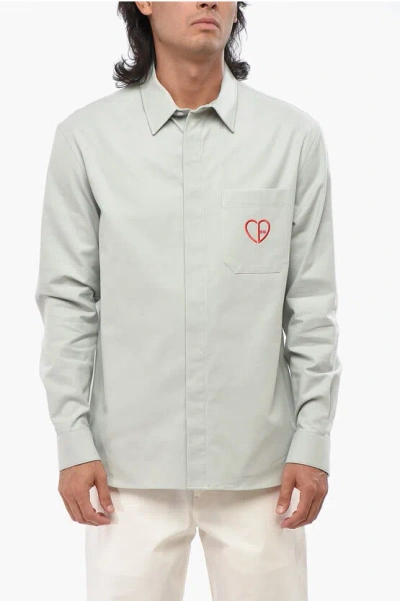 Dior Solid Color Cotton Shirt With Embroidery On Breast Pocket In White