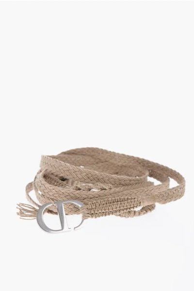 Dior Solid Colour Jute Belt With Silver-tone Buckle 15mm In Neutral