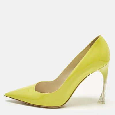 Pre-owned Dior Songe Size 38 Green Patent Leather Pointed Toe Pumps