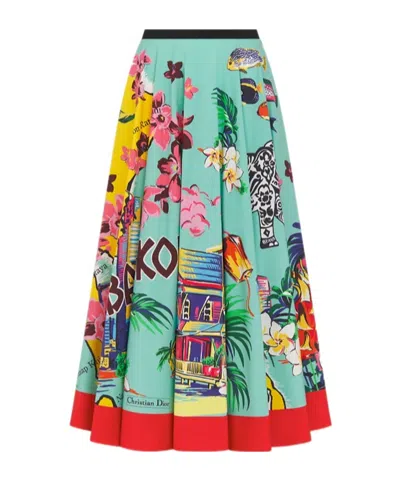 Dior Souvenir Mid-length Flared Skirt In Green