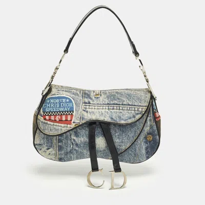 Pre-owned Dior Speedway Double Saddle Blue Denim Bag