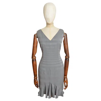 Pre-owned Dior Spring 1999 Christian  By John Galliano Grey Wool Damier Shift Dress In Gray