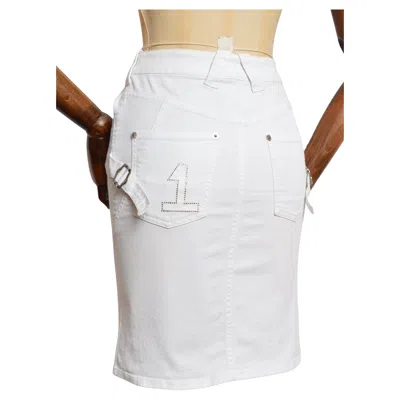 Pre-owned Dior Spring 2004 Christian  By John Galliano White Denim Low-rise Pencil Skirt