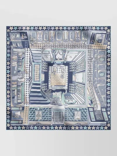 Dior Square Scarf 90 Silk Touch Print In Blue