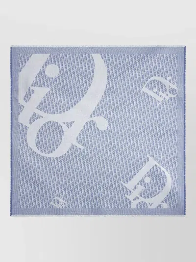 Dior Square Scarf Fringed Edges Luxe Accessory In Blue