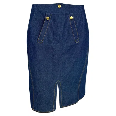 Pre-owned Dior S/s 2000 Christian  By John Galliano Blue Denim Gold Button Pencil Skirt