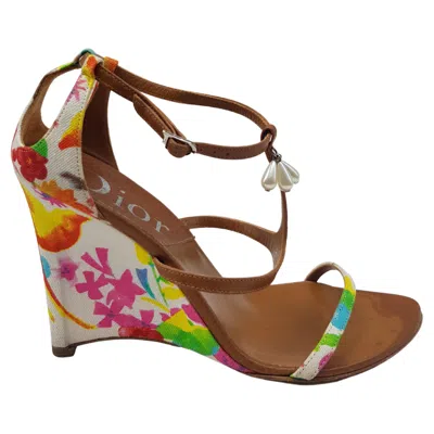 Pre-owned Dior Ss 2005 Wedges Sandals With Floral Print By John Galliano In Brown