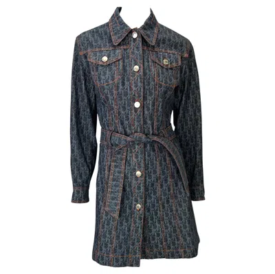 Pre-owned Dior S/s 2006 Christian  By John Galliano Issimo Denim Logo Trench Coat In Black