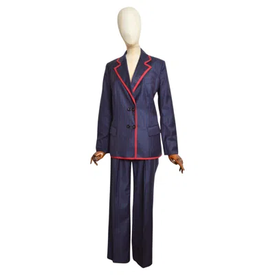 Pre-owned Dior S/s 2008 Christian  John Galliano Navy Blue Pin Striped Tailored Pant Suit
