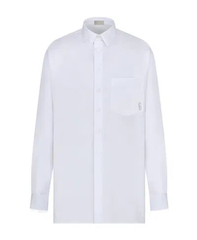 Dior Embroidered Logo Long-sleeved Shirt In White
