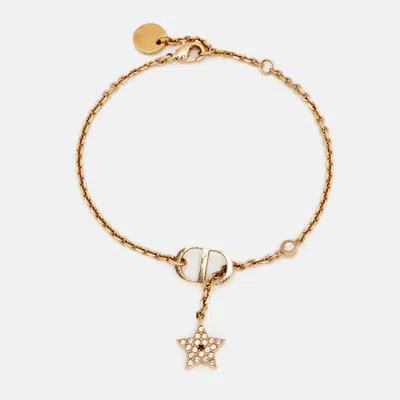 Pre-owned Dior Star Cd Crystal Gold Tone Link Bracelet