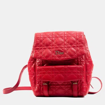 Pre-owned Dior Stardust Small Red Lambskin Quilted Cannage Backpack