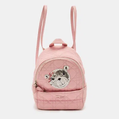 Pre-owned Dior Stardust Teddy Bear Mini Pink Cannage Leather Backpack
