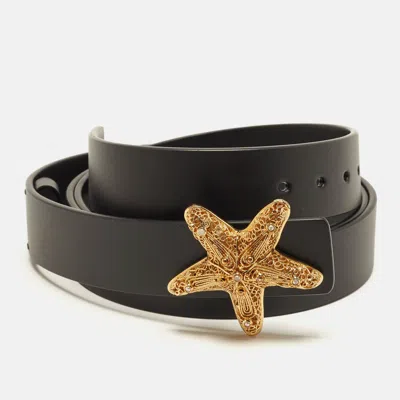 Pre-owned Dior Starfish 95cm Waist Belt Black Leather