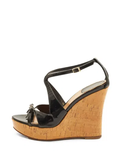 Pre-owned Dior Starlet Wedge Sandals In Black