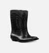 Dior Embroidered Block Heel Mid-calf Boots In Black