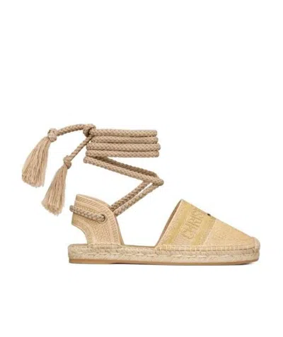 Dior Strapped Straw Shoes In Nude