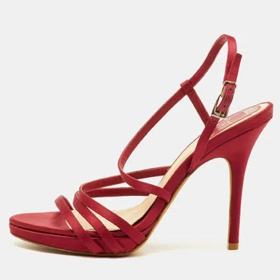 Pre-owned Dior Strappy Size 38.5 Red Satin Slingback Platform Sandals